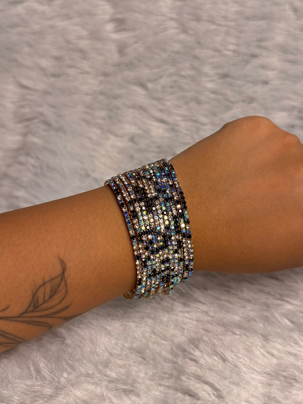 Navy Blue and Gold - Bling Elastic Bracelet