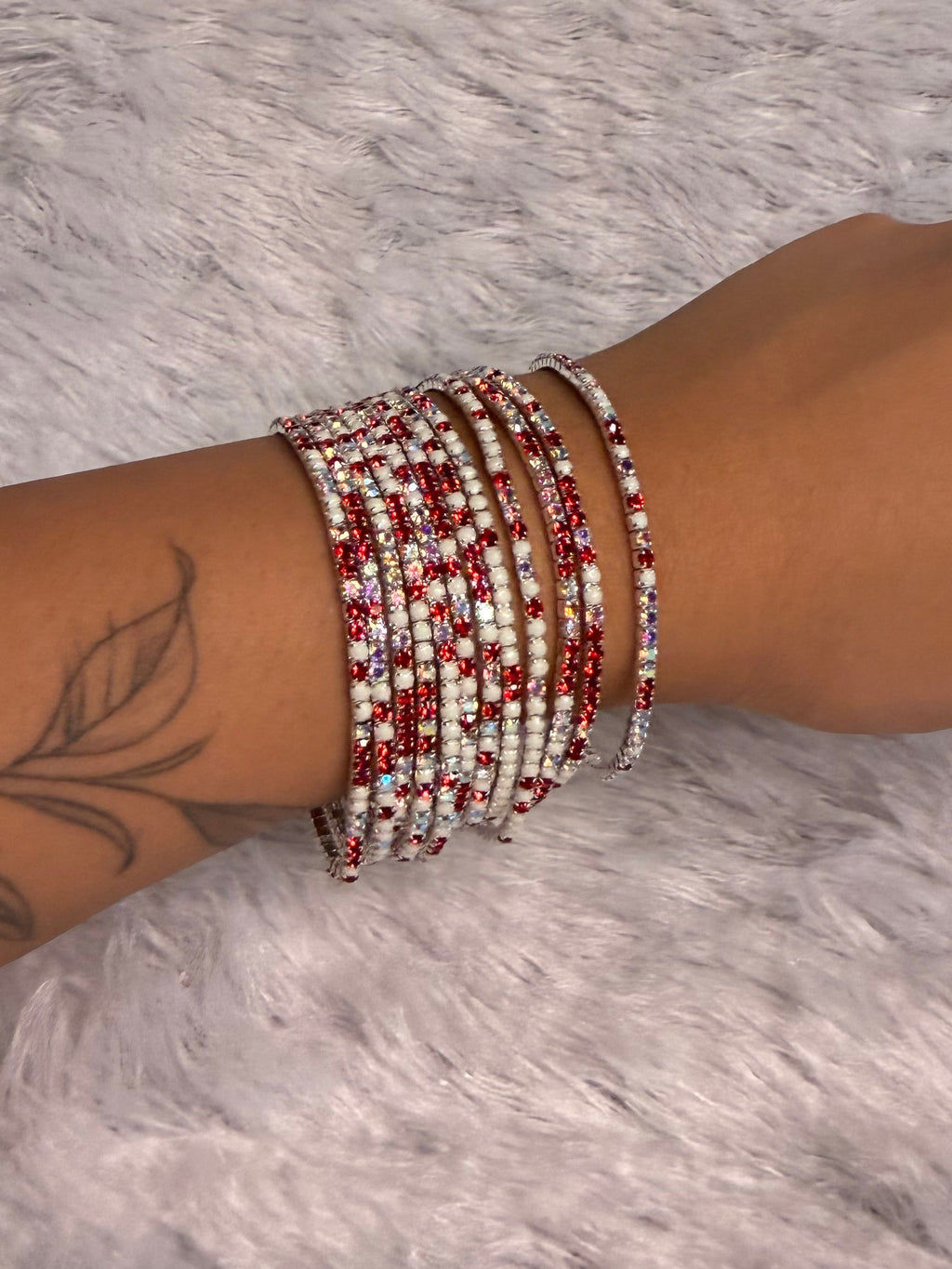 Red and White - Bling Elastic Bracelet