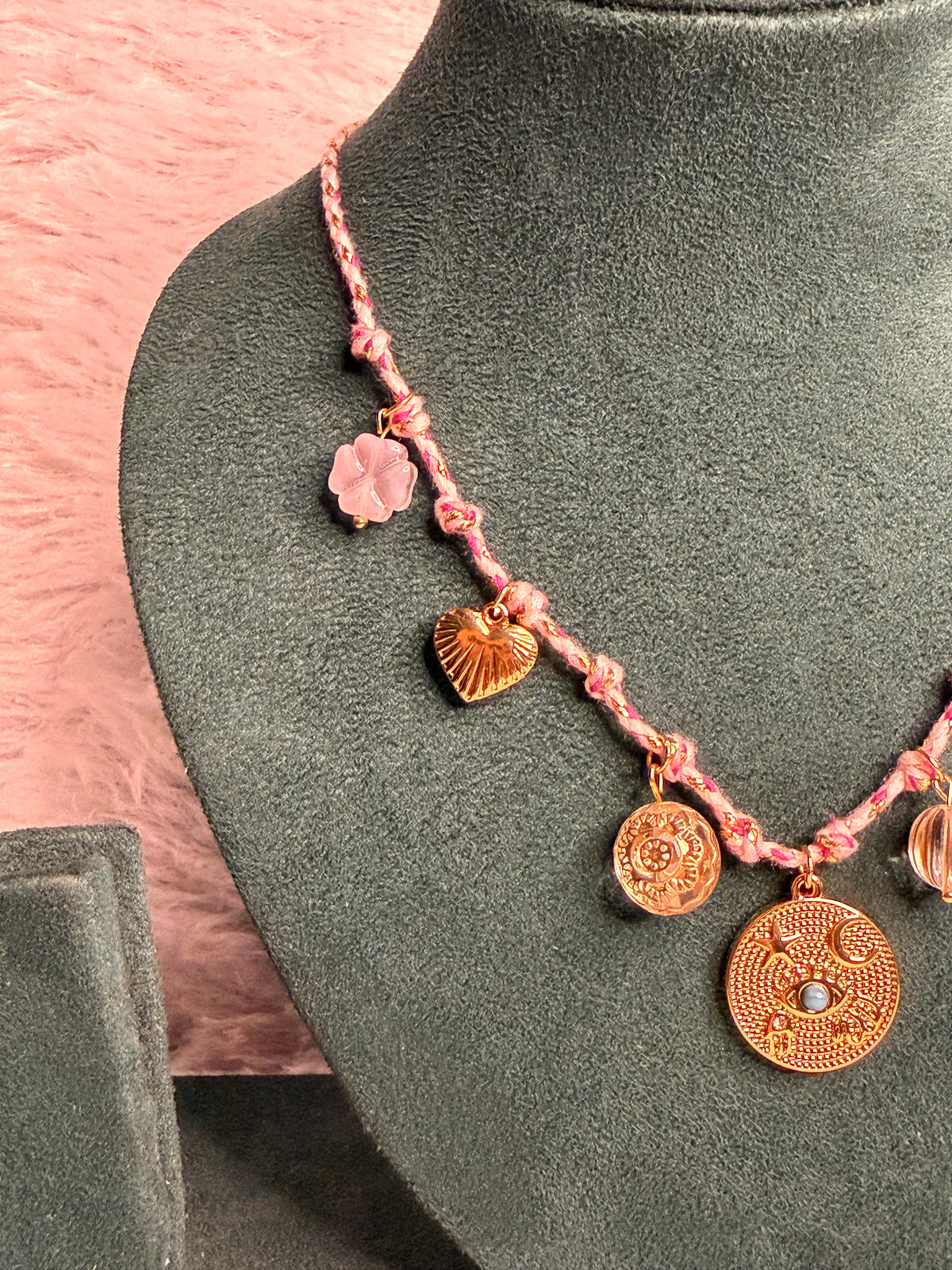 Charms Rope Necklace (Pink)