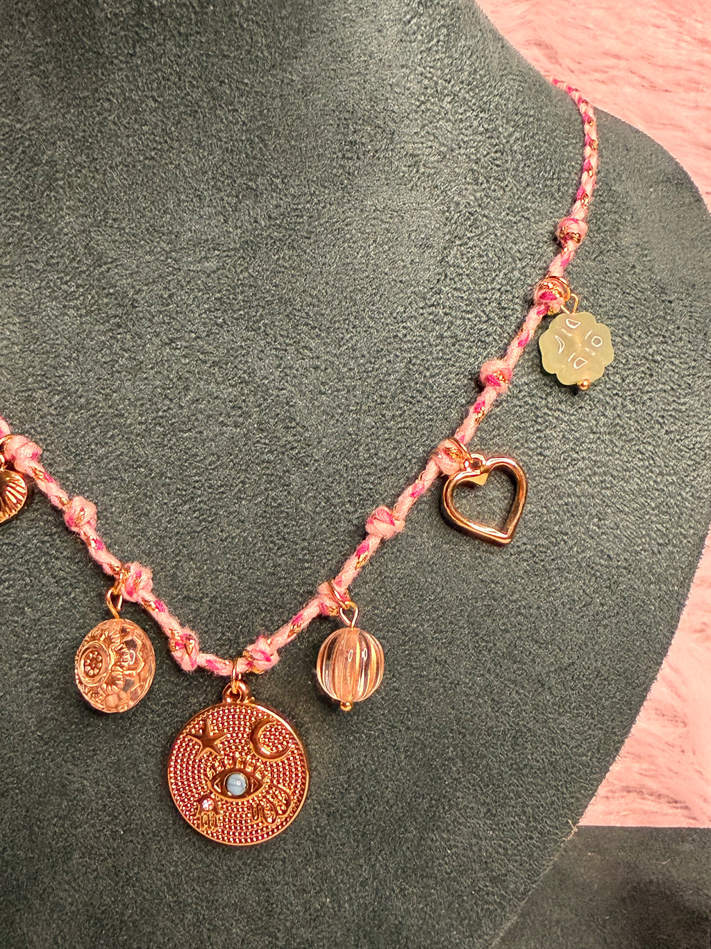 Charms Rope Necklace (Pink)
