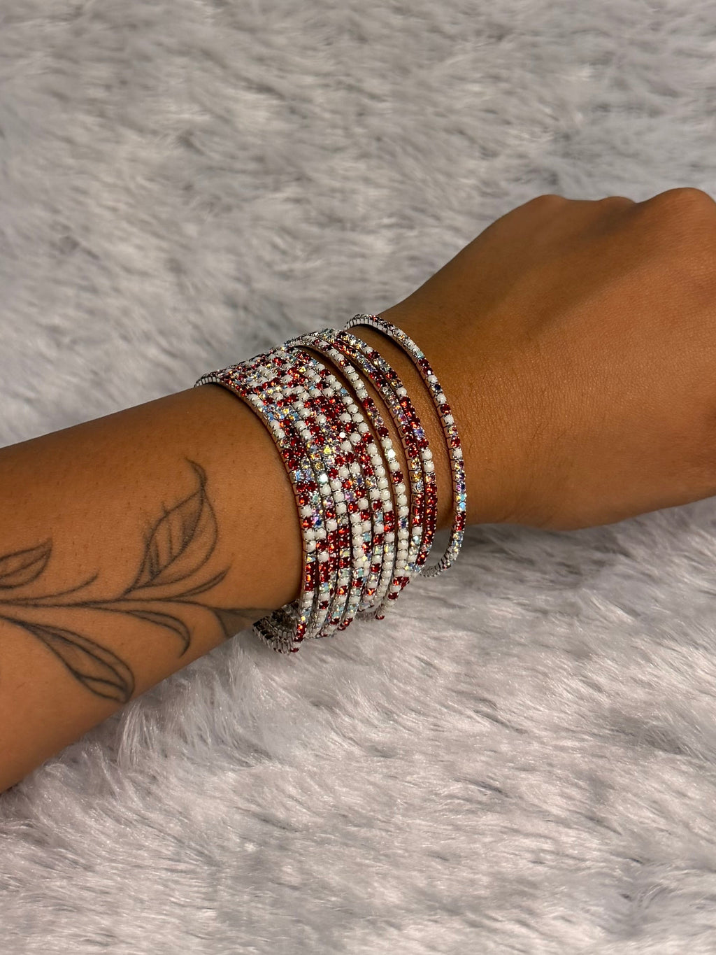 Red and White - Bling Elastic Bracelet