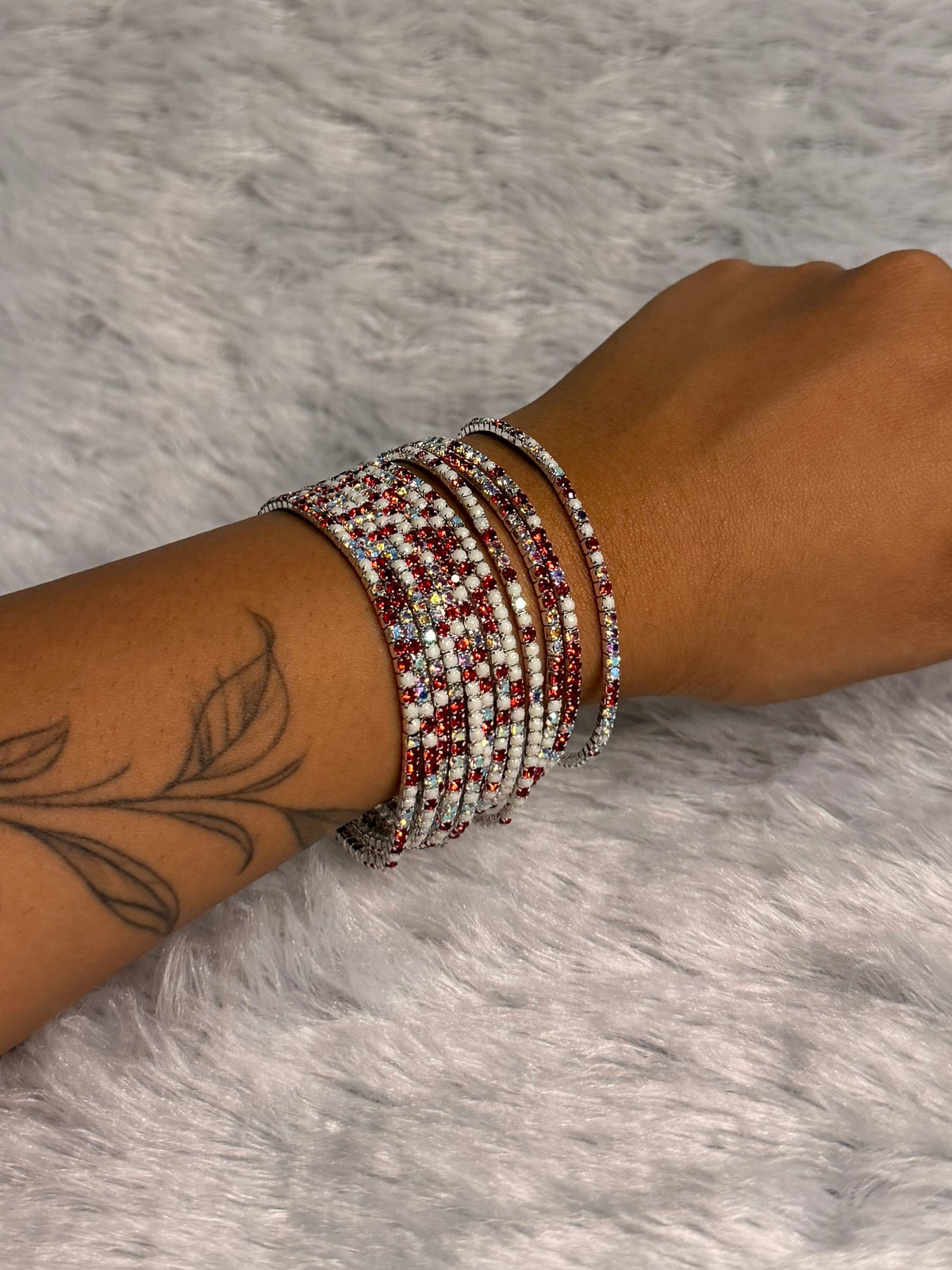 Red and White - Bling Elastic Bracelet