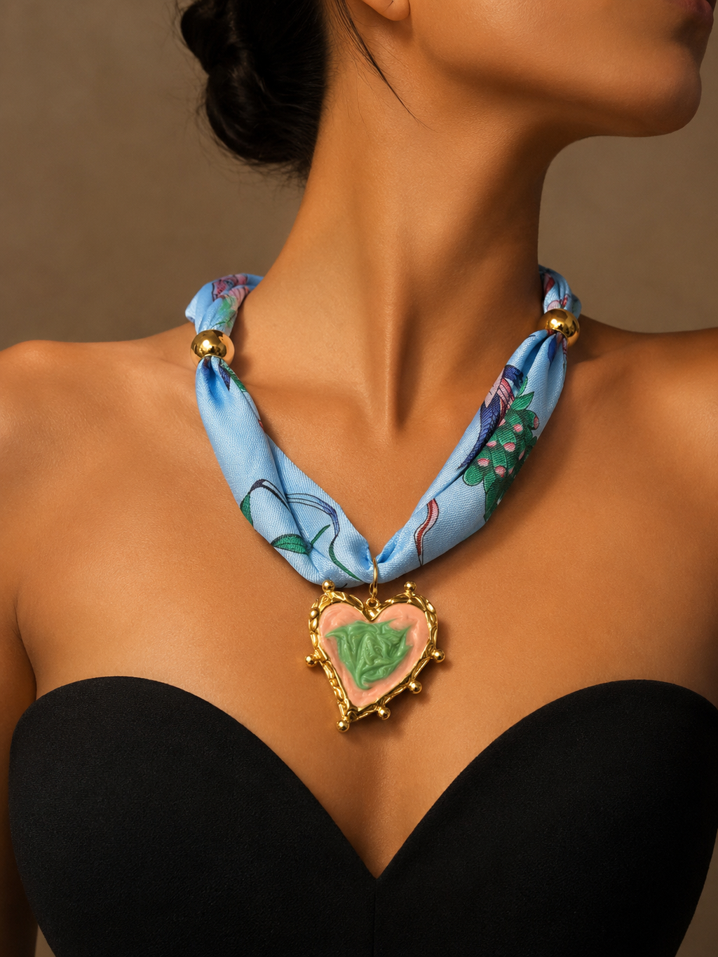 Scarf necklace with charms
