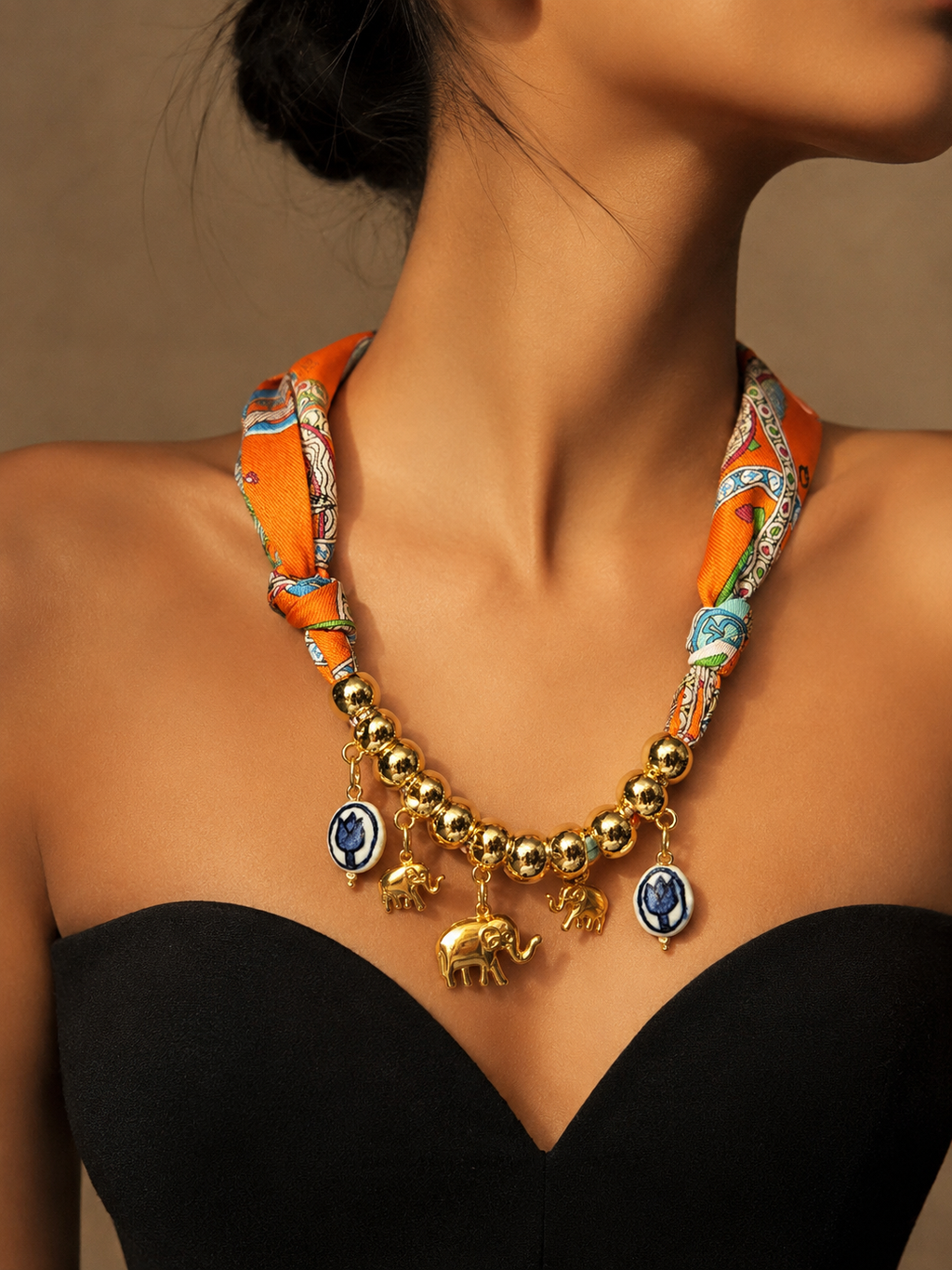 Scarf Necklace with Charms